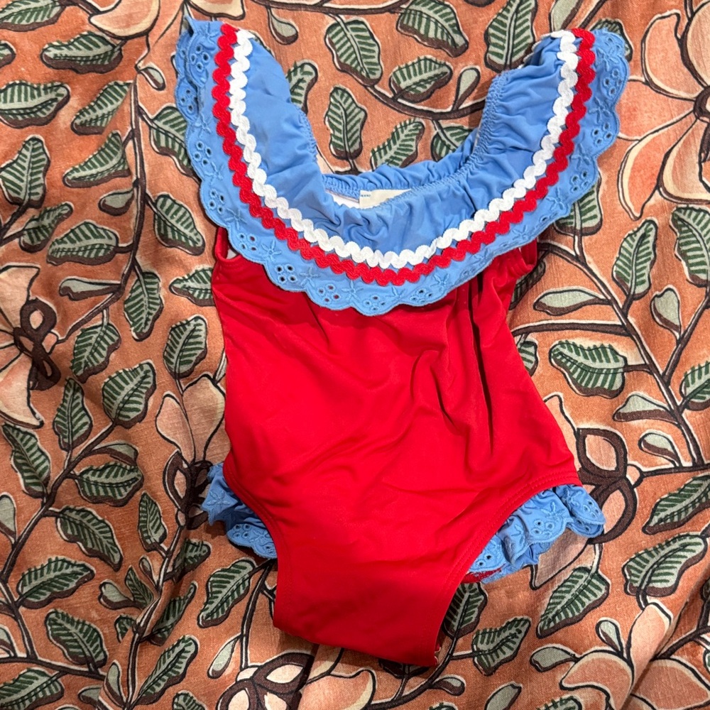 The Beaufort Bonnet Company Red and Blue Kids Swim One Piece